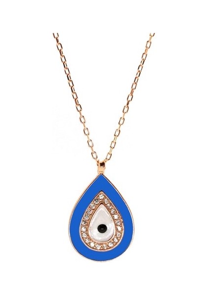 Damla Model Nazar Boncuğu Rose Bayan Gümüş Kolye