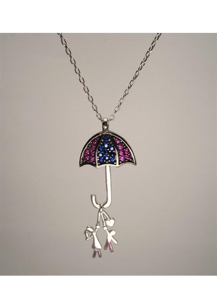 Şemsiyeli Kız ve Erkek Çocuklar Gümüş Bayan Kolye fiyatları