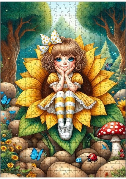 Ahşap Mdf Puzzle Yapboz Ayçiçeği ve Parmak Çocuk 500 Parça 50*70 cm