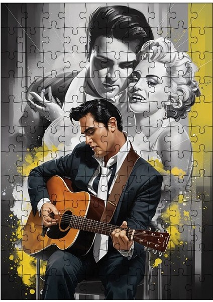 Ahşap Mdf Puzzle Yapboz Elvis Presley ve Marilyn Monroe 120 Parça 25*35 cm