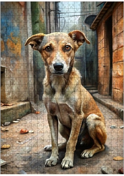 Ahşap Mdf Puzzle Yapboz Sevimli Sokak Köpeği 500 Parça 50*70 cm