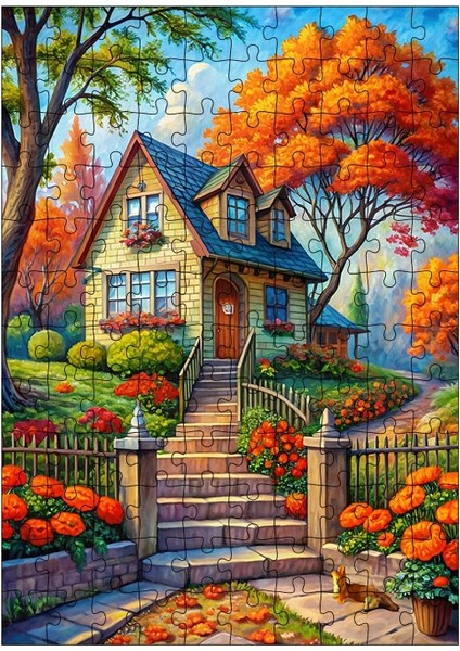 Ahşap Mdf Puzzle Yapboz Ahşap Ev 120 Parça 25*35 cm