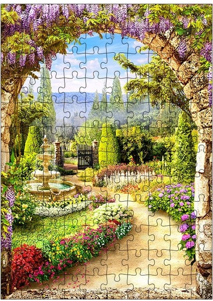 Ahşap Mdf Puzzle Yapboz Bahçedeki Süs Havuzu 120 Parça 25*35 cm