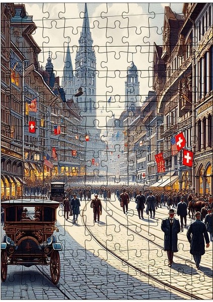 Ahşap Mdf Puzzle Yapboz Eski Zamanlarda Isviçre Sokağı 120 Parça 25*35 cm