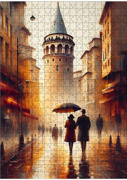 Ahşap Mdf Puzzle Yapboz Istanbul Galata Kulesi 500 Parça 50*70 cm