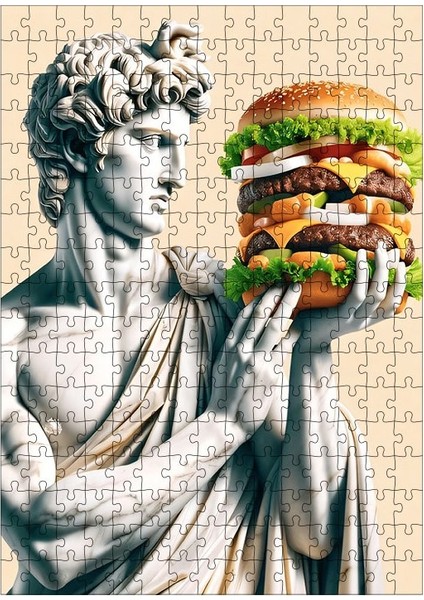 Ahşap Mdf Puzzle Yapboz Hamburger Yiyen Roma Heykeli 255 Parça 35*50 cm