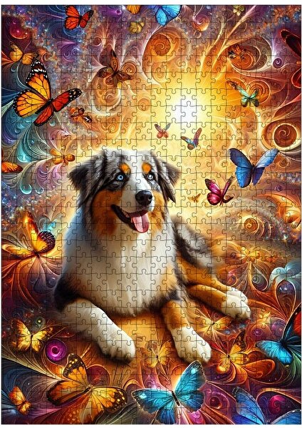 Ahşap Mdf Puzzle Yapboz Sevimli Köpek Bir Kelebekler 500 Parça 50*70 cm