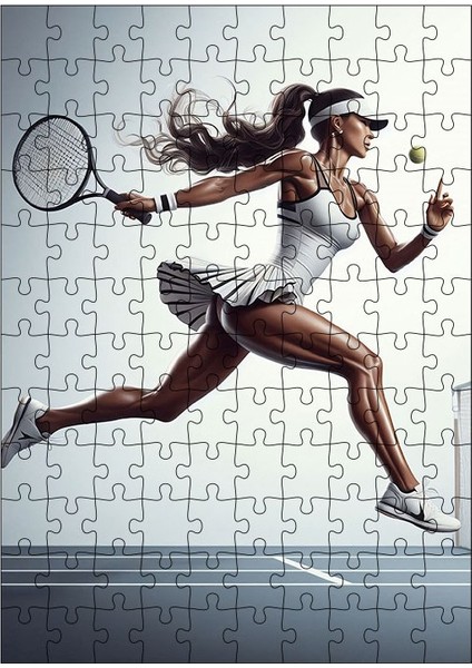 Ahşap Mdf Puzzle Yapboz Tenis Oynayan Kadın 120 Parça 25*35 cm