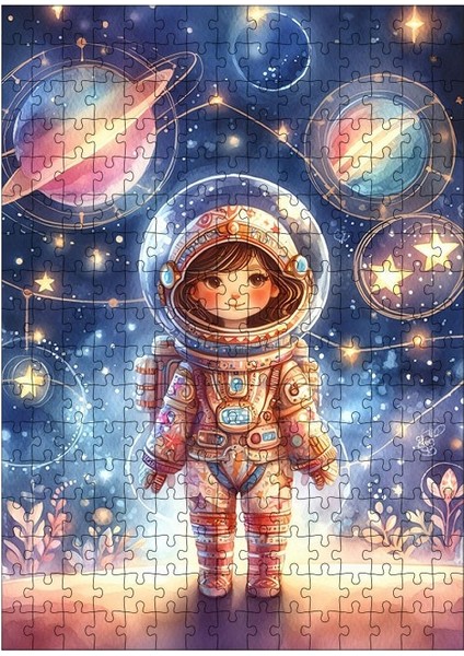 Ahşap Mdf Puzzle Yapboz Astronot Çocuk 255 Parça 35*50 cm