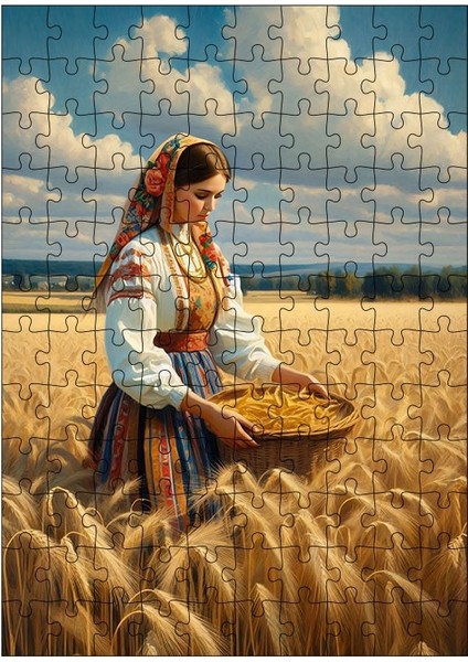 Ahşap Mdf Puzzle Yapboz Başak Tarlasındaki Kız 120 Parça 25*35 cm