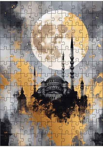 Ahşap Mdf Puzzle Yapboz Cami ve Dolunay 120 Parça 25*35 cm