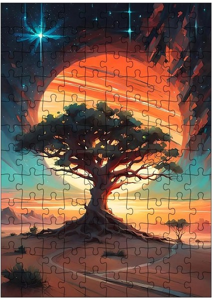 Ahşap Mdf Puzzle Yapboz Dev Ağaç ve Gün Batımı Manzarası 120 Parça 25*35 cm