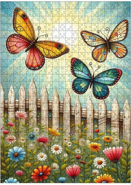 Karizma Tablo Ahşap Mdf Puzzle Yapboz Renkli Kelebekler ve Çiçekler 500 Parça 50*70 cm