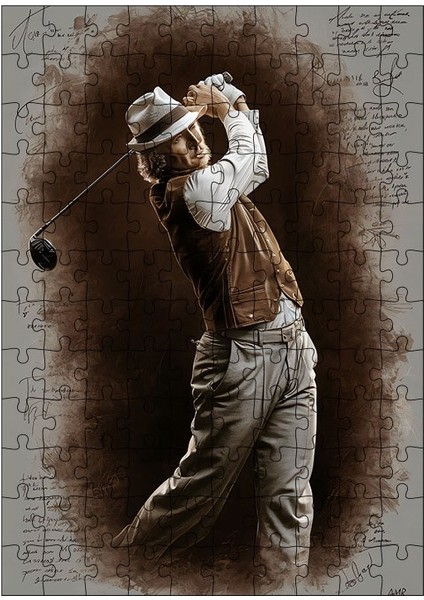 Ahşap Mdf Puzzle Yapboz Golf Oynayan Adam 120 Parça 25*35 cm