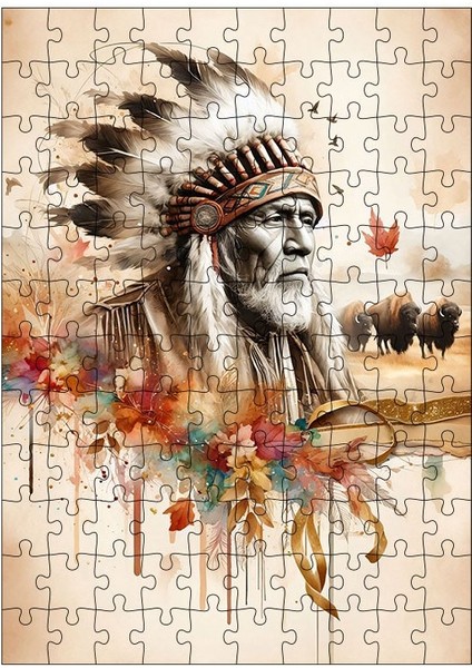 Ahşap Mdf Puzzle Yapboz Kızılderili Şef 120 Parça 25*35 cm