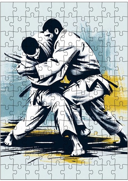 Ahşap Mdf Puzzle Yapboz Karete Yapan Insanlar 120 Parça 25*35 cm