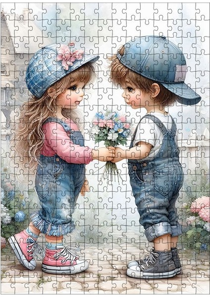 Ahşap Mdf Puzzle Yapboz Küçük Çocuk ve Kız 255 Parça 35*50 cm