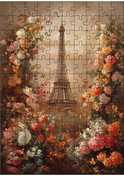 Ahşap Mdf Puzzle Yapboz Paris Eyfel Kulesi Temalı 120 Parça 25*35 cm