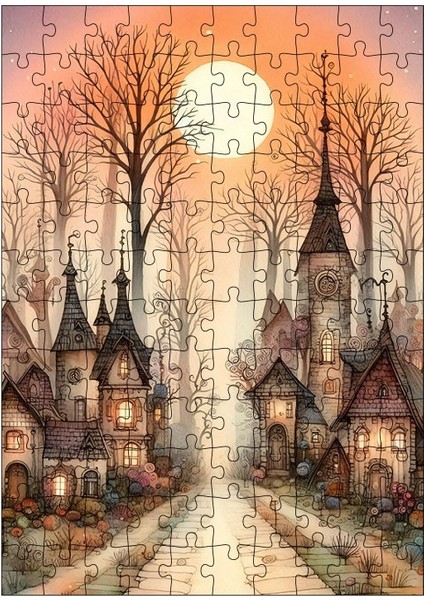 Ahşap Mdf Puzzle Yapboz Retro Kasaba 120 Parça 25*35 cm