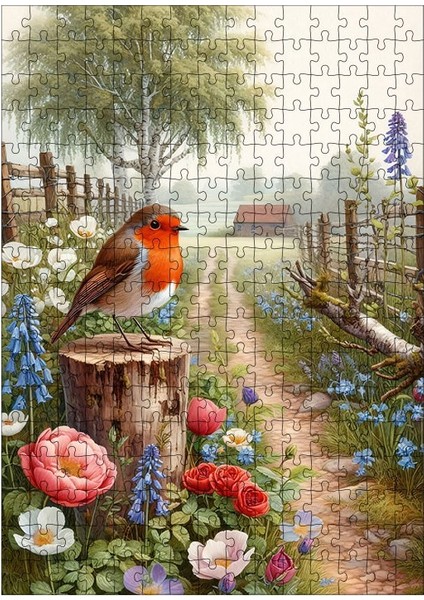 Ahşap Mdf Puzzle Yapboz Sevimli Kuş ve Çiçekler 255 Parça 35*50 cm