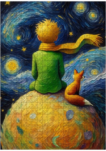 Ahşap Mdf Puzzle Yapboz Uzaydaki Çocuk ve Tilki Van Gogh Tarzi 500 Parça 50*70 cm