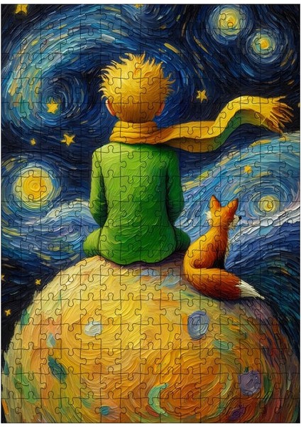 Ahşap Mdf Puzzle Yapboz Uzaydaki Çocuk ve Tilki Van Gogh Tarzi 255 Parça 35*50 cm