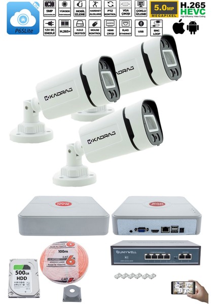 3'lü Güvenlik Ip Kamera Seti - 4mp Dış Mekan Kamera H42, 3.6mm Lens, H.265, Poe, Warm Ir Gece Görüşü, 9 Kanal Nvr, 4 Port Poe Switch, 100 Metre Cat6 fiyatları