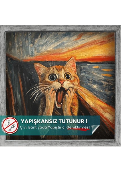 Edvard Munch Çığlık Posteri, Eğlenceli Poster, Kedili Poster, Duvar Posteri, Kedi Sevenlere Hediye