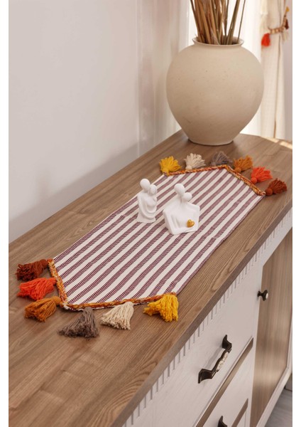 Renkli Püsküllü Çizgili Runner 90 x 30,R-47k
