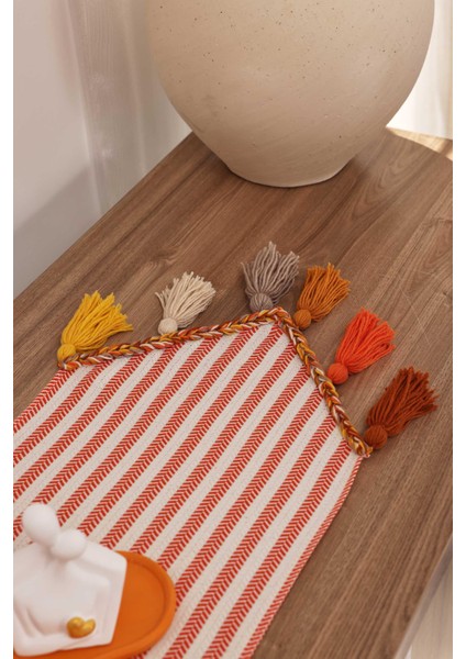 Renkli Püsküllü Çizgili Runner 90 x 30,R-47k