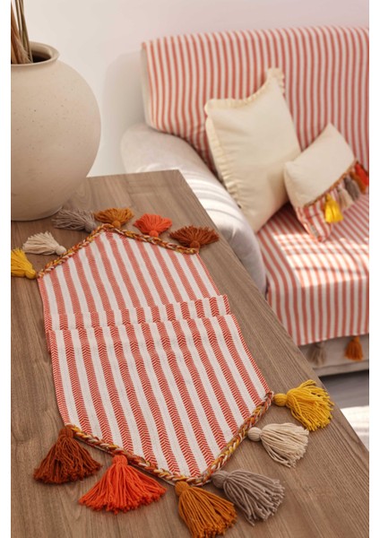 Renkli Püsküllü Çizgili Runner 90 x 30,R-47k