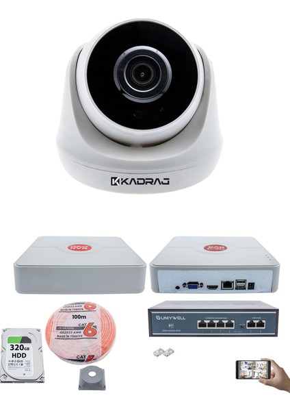 1 Kameralı Ip Dome Güvenlik Kamerası Seti | 4mp Ultra Hd, 30M Gece Görüş, Ses Alma, Uzaktan Izleme