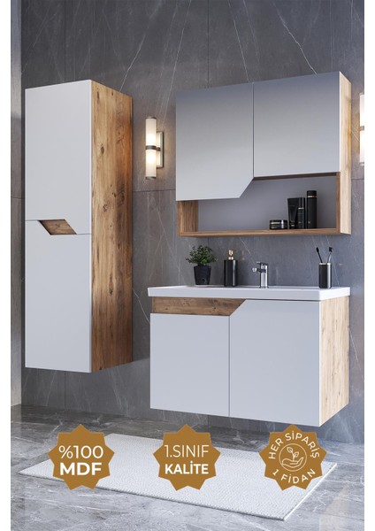 Napoli 80 cm Mdf Banyo Dolabı Seti + Boy Dolabı