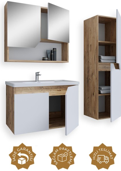 Napoli 80 cm Mdf Banyo Dolabı Seti + Boy Dolabı fiyatları