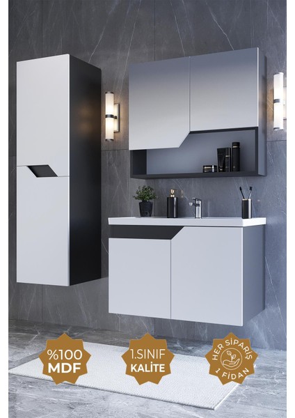 Teta Home Napoli 80 cm Mdf Banyo Dolabı Seti + Boy Dolabı