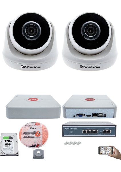 2 Kameralı Ip Dome Güvenlik Kamerası Seti | 4mp Ultra Hd, 30M Gece Görüş, Ses Alma, Uzaktan Izleme