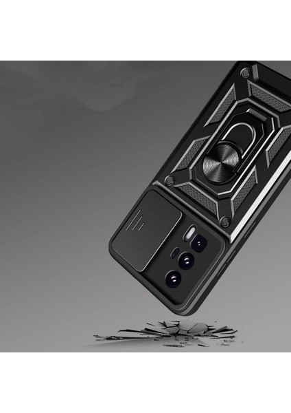 Xiaomi Poco F5 Pro Uyumlu Bls Kılıf Magnetik Standlı Kamera Korumalı Zore Sürgülü Vega Kapak-Siyah fiyatları