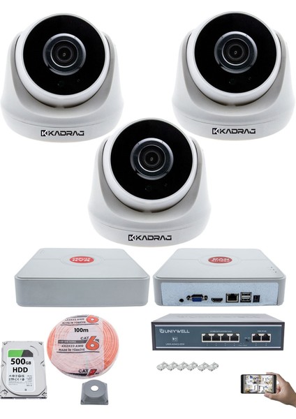 3 Kameralı Ip Dome Güvenlik Kamerası Seti | 4mp Ultra Hd, 30M Gece Görüş, Ses Alma, Uzaktan Izleme