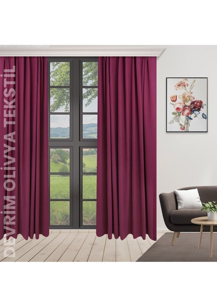 Lüks Düz Dikim Mürdüm Ada Fon Perde En x Yükseklik fiyatları