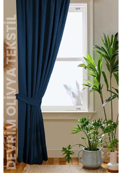 Lüks Düz Dikim Koyu Lacivert Ada Fon Perde En x Yükseklik fiyatları