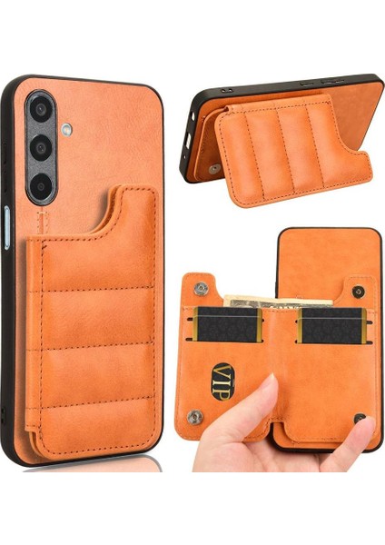 Samsung Galaxy M35 Vegan Pu Deri Kickstand Cüzdan Kılıf Için Cüzdan Kılıf (Yurt Dışından)