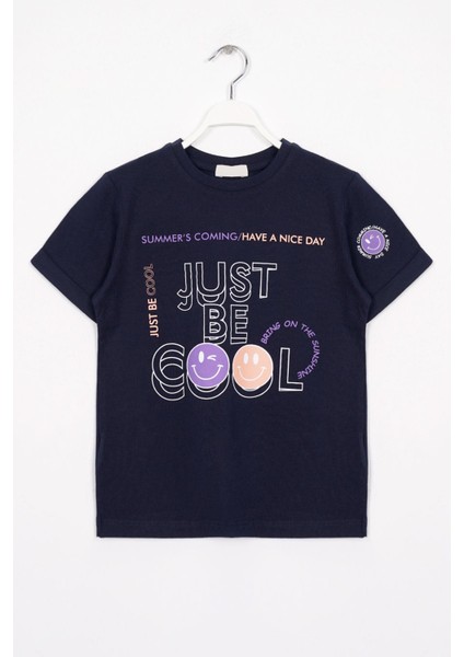 Just Be Cool Baskılı Lacivert Renk Kız Cocuk Tshırt
