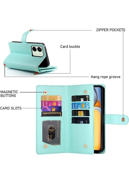 Xiaomi Poco M6 Için Flip Case Standı Cüzdan Çok Fonksiyonlu Crossbody Kayış (Yurt Dışından)