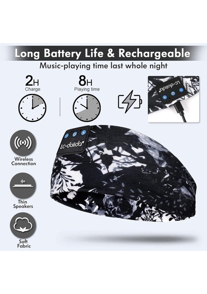 Uyku Maskesi - Kablosuz Kulaklıklar - Bluetooth 5.2 - Mürekkep Siyah