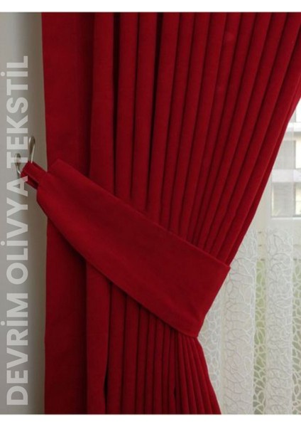Lüks Düz Dikim Kırmızı Ada Fon Perde En x Yükseklik fiyatları