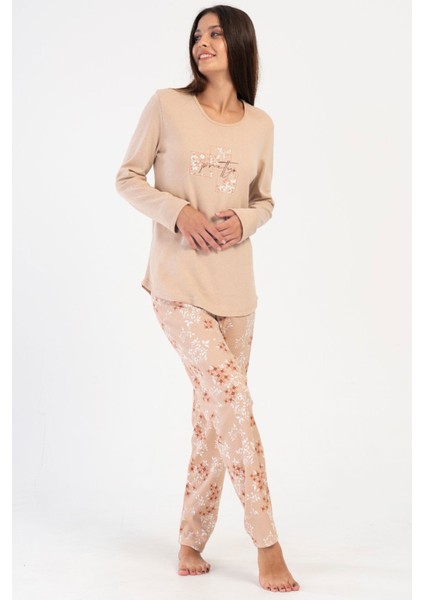 Pamuklu Kadın Interlok Uzun Kol Pijama Takım , 403217