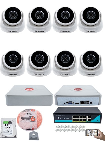 8 Kameralı Ip Dome Güvenlik Kamerası Seti | 4mp Ultra Hd, 30M Gece Görüş, Ses Alma, Uzaktan Izleme