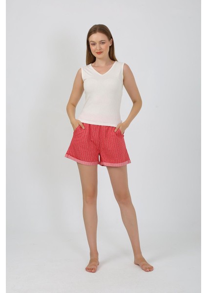 Kadın Kalın Askılı Şortlu Pijama Takım Ekru 3632 fiyatları