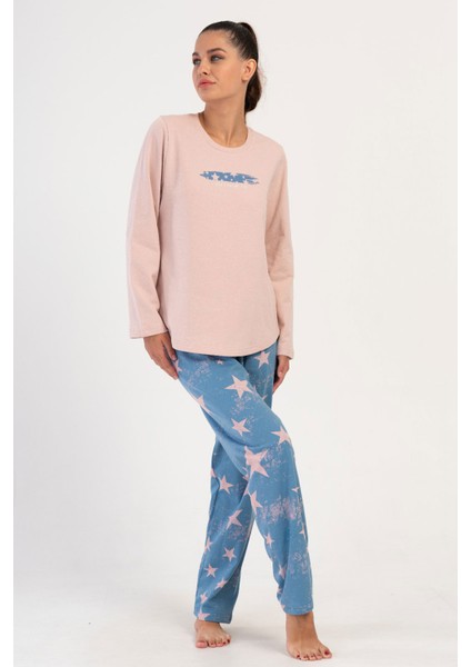 Pamuklu Kadın Büyük Beden Uzun Kol Pijama Takım , 403133