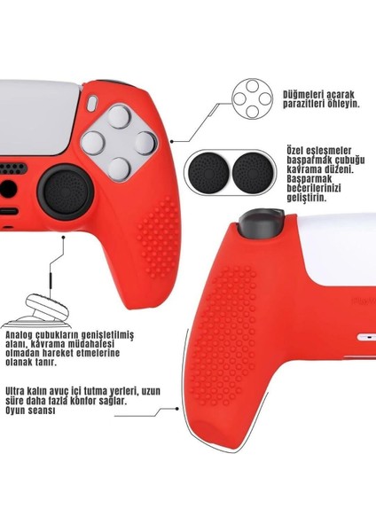 Ps4 Controller Joystick Oyun Kolu Gamepad Uyumlu - Silikon Koruyucu cover Kırmızı